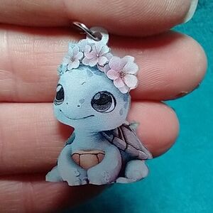 Cute turtle wire dangle earrings flower floral pink blue brown